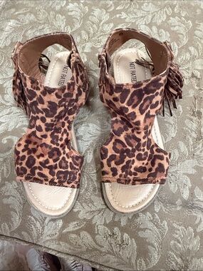 Not Rated Leopard Print Fringe Sandals in Brown and Tan